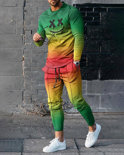 Prugaste muške hlače Trenirka Komplet od 2 dijela Modna sportska odjeća Proljetna ulična odjeća Majica dugih rukava Prevelika muška odjeća