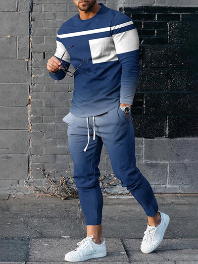 Prugaste muške hlače Trenirka Komplet od 2 dijela Modna sportska odjeća Proljetna ulična odjeća Majica dugih rukava Prevelika muška odjeća