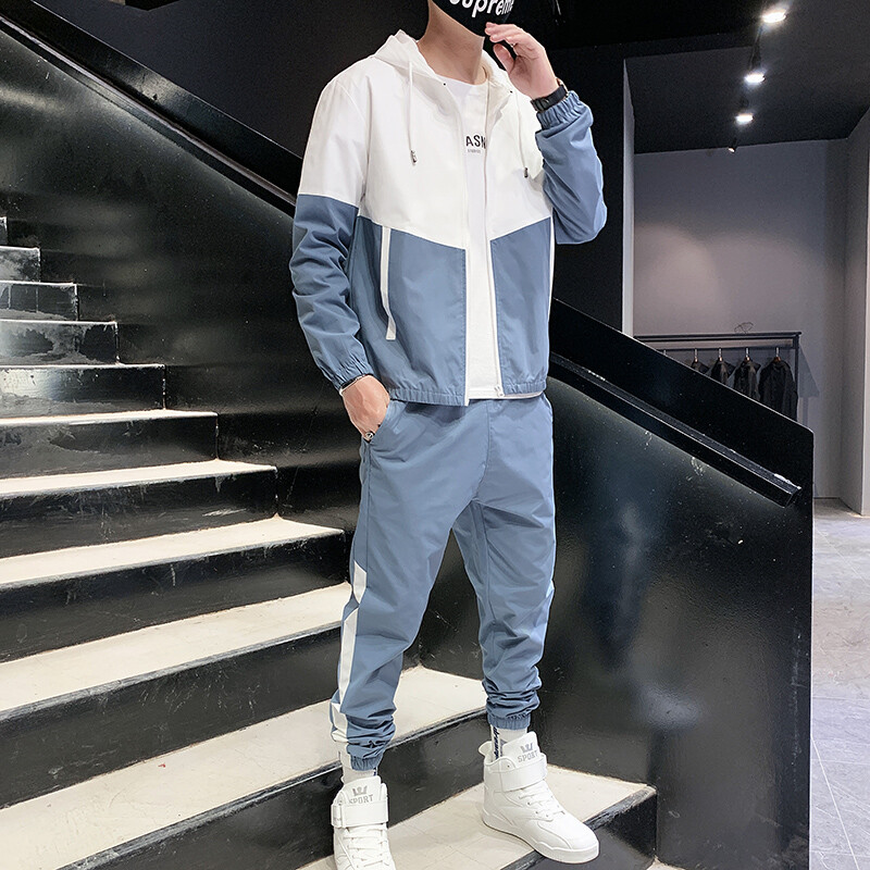 Hip-hop vojna muška trenirka jakna s kapuljačom+harem hlače Patchwork 2PC set za muškarce Moda 2023 Nova muška sportska odijela