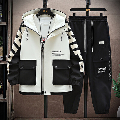Trening pentru bărbați, primăvară, toamnă, ocazional, pantaloni de jogging, îmbrăcăminte sport cu glugă, jachete, pantaloni, seturi 2 piese, costum sport pentru alergare hip hop
