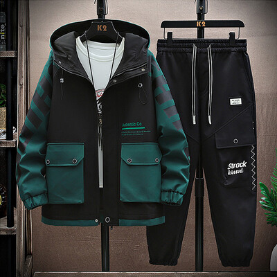 Trening pentru bărbați, primăvară, toamnă, ocazional, pantaloni de jogging, îmbrăcăminte sport cu glugă, jachete, pantaloni, seturi 2 piese, costum sport pentru alergare hip hop