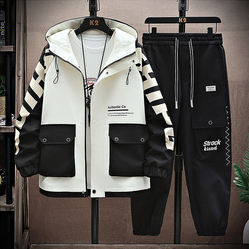 Trening pentru bărbați, primăvară, toamnă, ocazional, pantaloni de jogging, îmbrăcăminte sport cu glugă, jachete, pantaloni, seturi 2 piese, costum sport pentru alergare hip hop