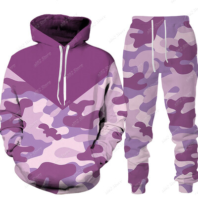Muški cool kamuflažni pulover/hlače/odijela s printom Muške hlače s kapuljačom Trenirka Sport na otvorenom Kampiranje Lov Ležerno muško odijelo