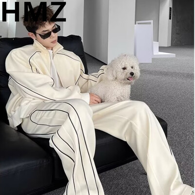 HMZ New Trend Bărbați Seturi Sport Ocazional costum de transpirație Hanorac de culoare solidă Moda bărbați Costum de agrement Hip Hop Costume casual supradimensionate