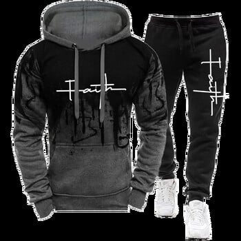 Fashion Faith Print Ανδρικές φθινοπωρινές casual αθλητικές φόρμες Ανδρικές μπλούζες και φούτερ Σετ δύο τεμαχίων Αθλητικά ενδύματα σε μέγεθος προσαρμοσμένο