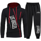 2024 Популярен мъжки анцуг Лос Анджелис Яке с цип с принт + Спортни панталони за джогинг Комплект от 2 части Ежедневни суичъри с качулка Дрехи