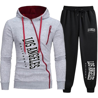 2024 Популярен мъжки анцуг Лос Анджелис Яке с цип с принт + Спортни панталони за джогинг Комплект от 2 части Ежедневни суичъри с качулка Дрехи