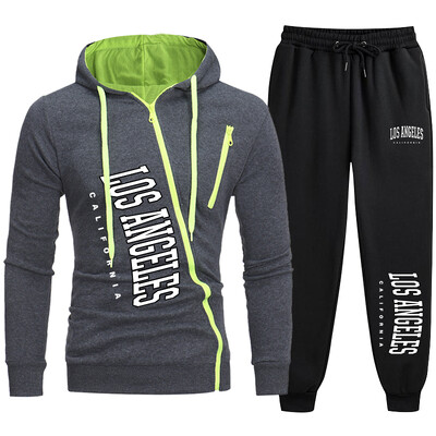 2024 Популярен мъжки анцуг Лос Анджелис Яке с цип с принт + Спортни панталони за джогинг Комплект от 2 части Ежедневни суичъри с качулка Дрехи