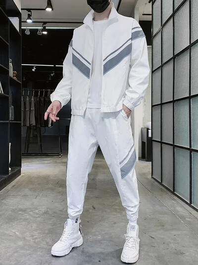 Nova proljetna modna reflektirajuća trenirka za 2024., muška sportska odjeća, ležerna trenirka, dvodijelni kompleti za trčanje sako + hlače