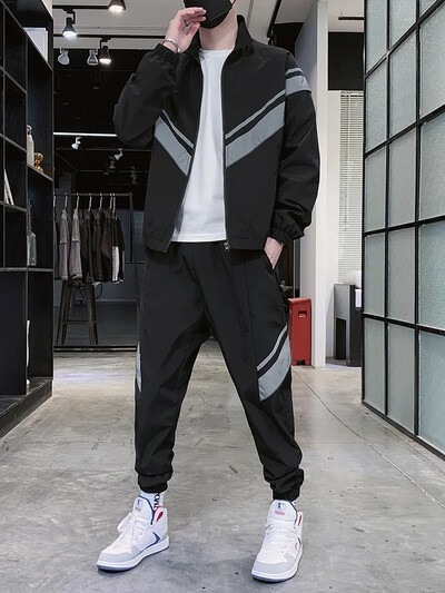 Nova proljetna modna reflektirajuća trenirka za 2024., muška sportska odjeća, ležerna trenirka, dvodijelni kompleti za trčanje sako + hlače