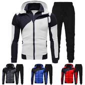 Trening pentru bărbați, toamnă iarnă, cu fermoar, hanorac și pantaloni, îmbrăcăminte sportivă ocazională, 2 piese, costum de alergare, hanorac fitness