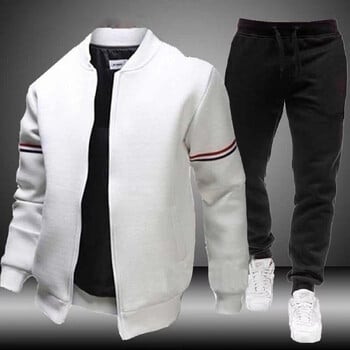 Ανδρικό μπουφάν Fashion Casual Bomber + Φούτερ Σετ 2 τεμαχίων Μονόχρωμο Παλτό γιακά με μονόχρωμη βάση Φόρμα συν μέγεθος S-4XL