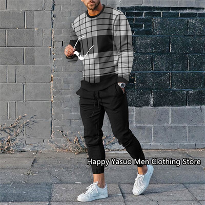 Muška trenirka Hlače Kompleti od 2 komada O izrez Majica dugih rukava Trenerke Trenirke Muške prevelike majice Sportska odjeća Odjeća