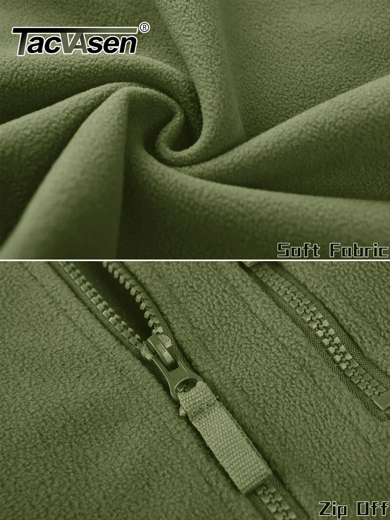 TACVASEN Full Zip Up Green Fleece Jacket Θερμικά ζεστά παλτά εργασίας Ανδρικές τσέπες με φερμουάρ Μπουφάν Εκπαίδευση πεζοπορίας Outwear Windbreaker