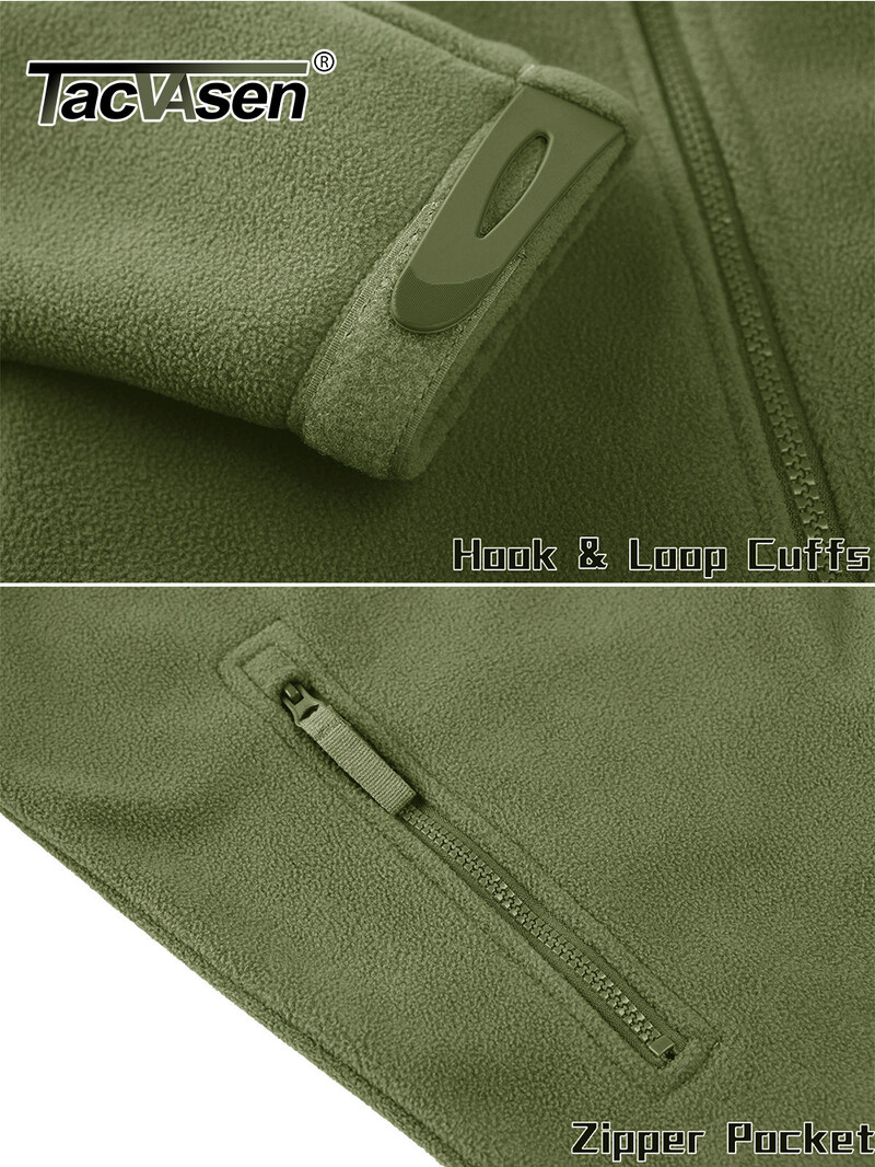 TACVASEN Full Zip Up Green Fleece Jacket Θερμικά ζεστά παλτά εργασίας Ανδρικές τσέπες με φερμουάρ Μπουφάν Εκπαίδευση πεζοπορίας Outwear Windbreaker