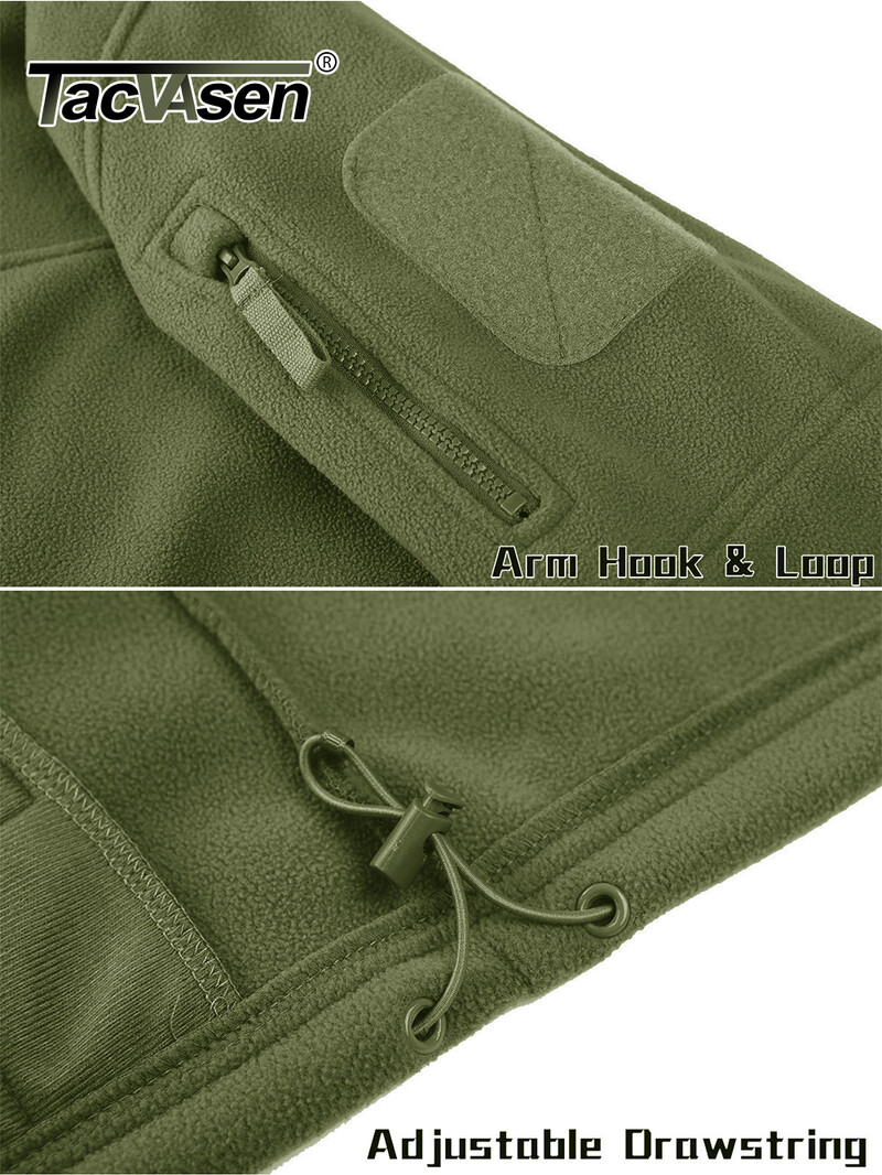 TACVASEN Full Zip Up Green Fleece Jacket Θερμικά ζεστά παλτά εργασίας Ανδρικές τσέπες με φερμουάρ Μπουφάν Εκπαίδευση πεζοπορίας Outwear Windbreaker