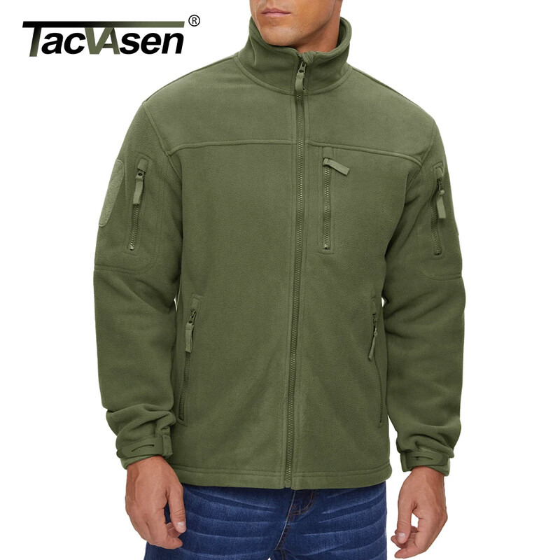 TACVASEN Full Zip Up Green Fleece Jacket Θερμικά ζεστά παλτά εργασίας Ανδρικές τσέπες με φερμουάρ Μπουφάν Εκπαίδευση πεζοπορίας Outwear Windbreaker