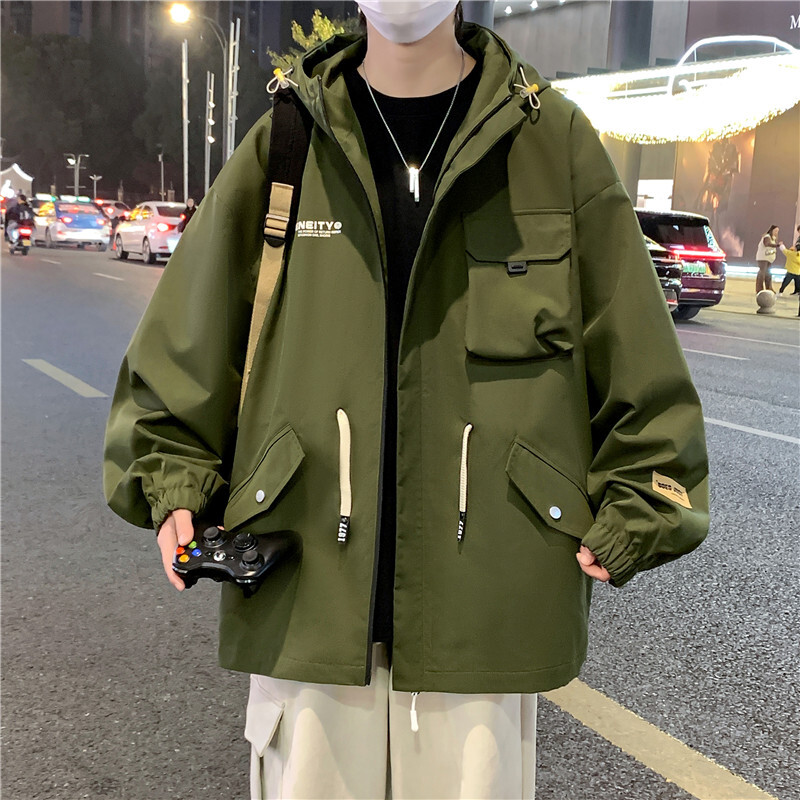 Uued meeste kapuutsiga jakid 2024 kevad-sügis vabaaja ühevärviline vaba mantel õues tuulejakk noorte tänavarõivad, parkrõivad