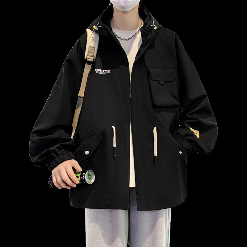 Uued meeste kapuutsiga jakid 2024 kevad-sügis vabaaja ühevärviline vaba mantel õues tuulejakk noorte tänavarõivad, parkrõivad