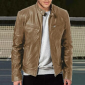 Muška modna kožna jakna Slim Fit PU jakna sa samostojećim ovratnikom Muška motociklistička jakna s dijagonalnim patentnim zatvaračem protiv vjetra