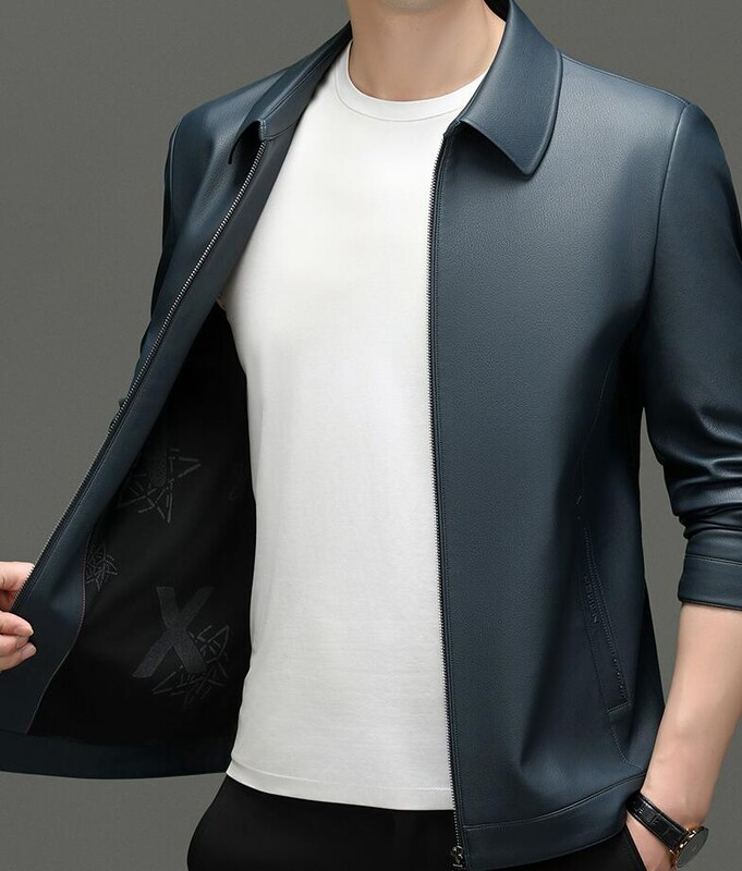 Visokokvalitetna muška kožna jakna, jesenska nova muška poslovna ležerna ovčja koža, kratki kožni kaput s reverima