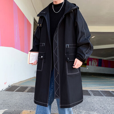 Trenč jakna Muška korejska jesen proljeće crni hip hop kaputi s kapuljačom Ulična muška vjetrovka jakna ležerna vanjska odjeća
