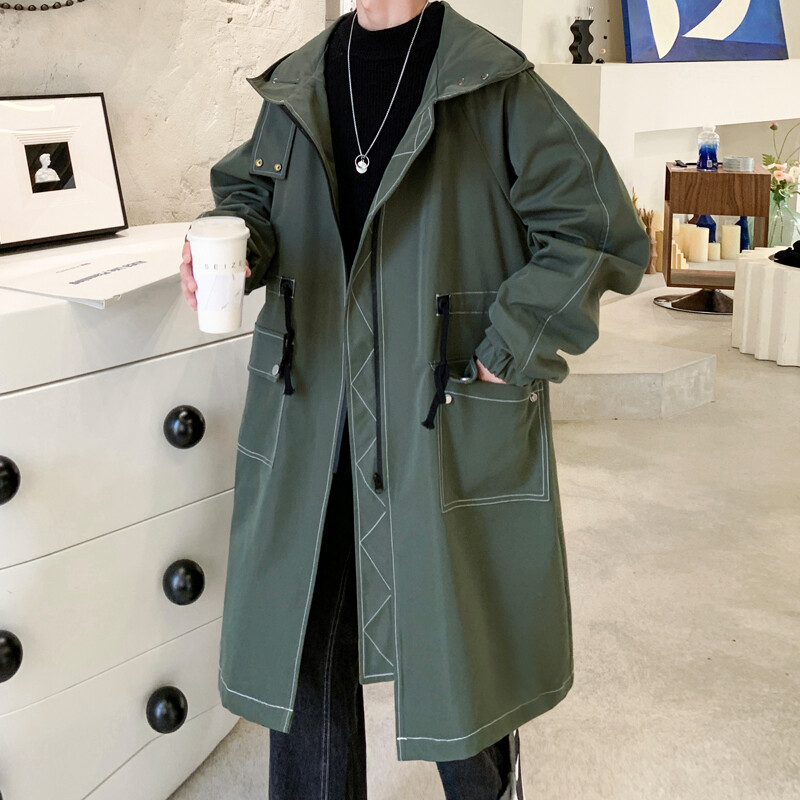 Trenč jakna Muška korejska jesen proljeće crni hip hop kaputi s kapuljačom Ulična muška vjetrovka jakna ležerna vanjska odjeća