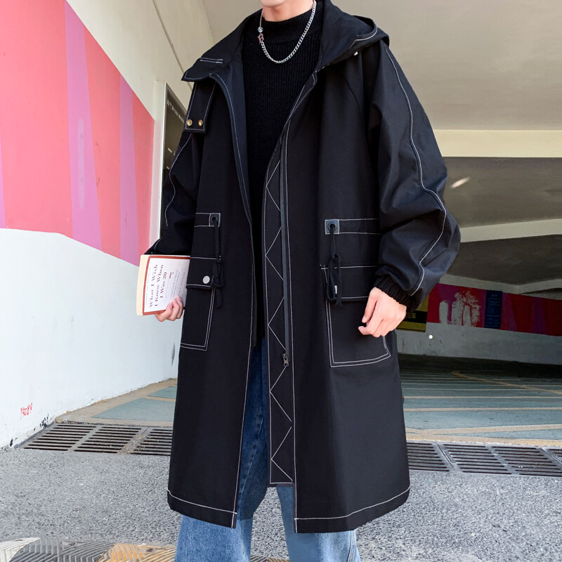 Trenč jakna Muška korejska jesen proljeće crni hip hop kaputi s kapuljačom Ulična muška vjetrovka jakna ležerna vanjska odjeća
