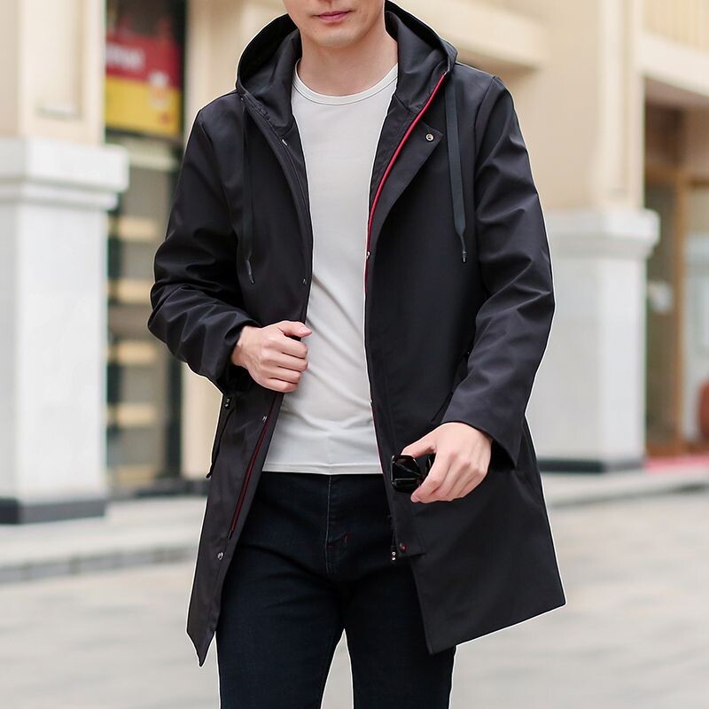 Proljeće Jesen Muški dugi kaput Vjetrovka Ležeran široki dizajn Jednobojni muški modni korejski stil Muške jakne Gornja odjeća Q01