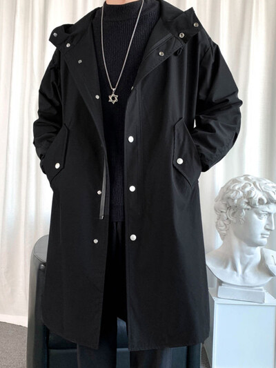 Mafokuwz jesen zima vjetrovka muška duga safari vjetrovka korejski trend oversize casual kaput trendi zgodna jakna s kapuljačom