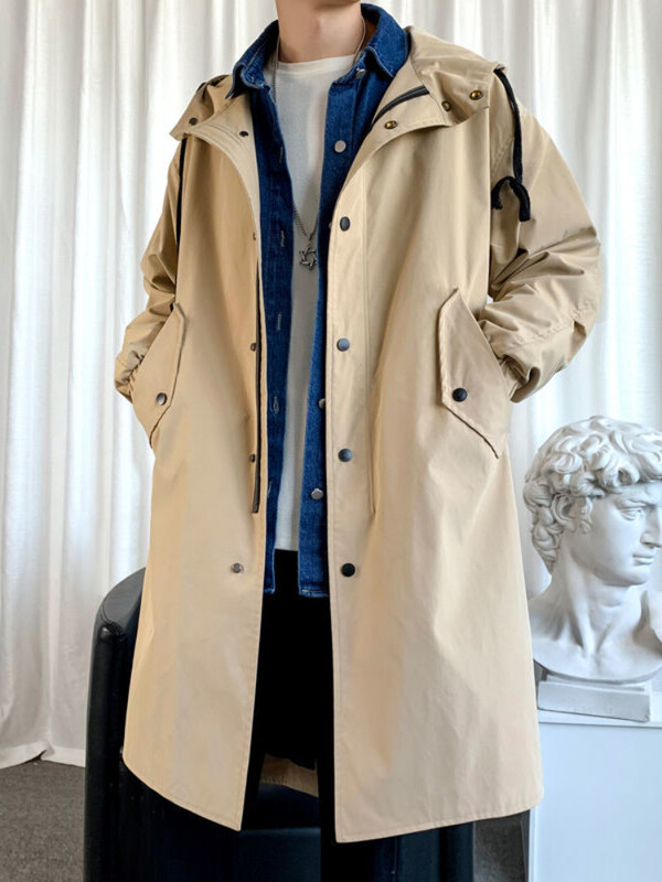 Mafokuwz jesen zima vjetrovka muška duga safari vjetrovka korejski trend oversize casual kaput trendi zgodna jakna s kapuljačom