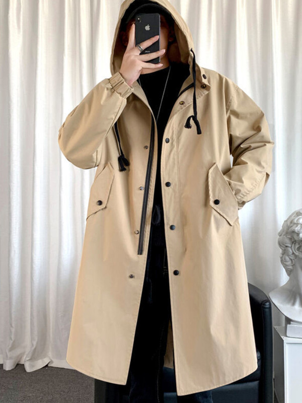 Mafokuwz jesen zima vjetrovka muška duga safari vjetrovka korejski trend oversize casual kaput trendi zgodna jakna s kapuljačom