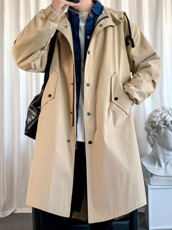 Mafokuwz jesen zima vjetrovka muška duga safari vjetrovka korejski trend oversize casual kaput trendi zgodna jakna s kapuljačom