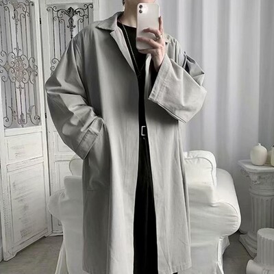 Trenci pentru bărbați elastic Trench elegant cu rever pentru bărbați Respirabil rezistent la riduri Jachetă de primăvară toamnă de culoare uni La modă