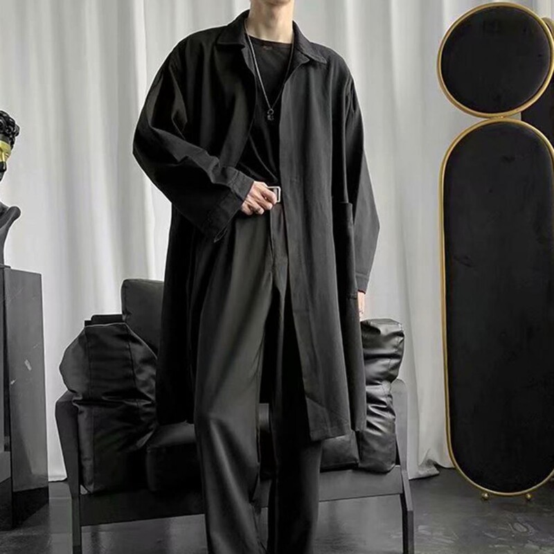 Elastični muški trenč kaput Moderan muški trenč kaput na revere Prozračna jednobojna jakna proljeće jesen Trendy otporna na gužvanje