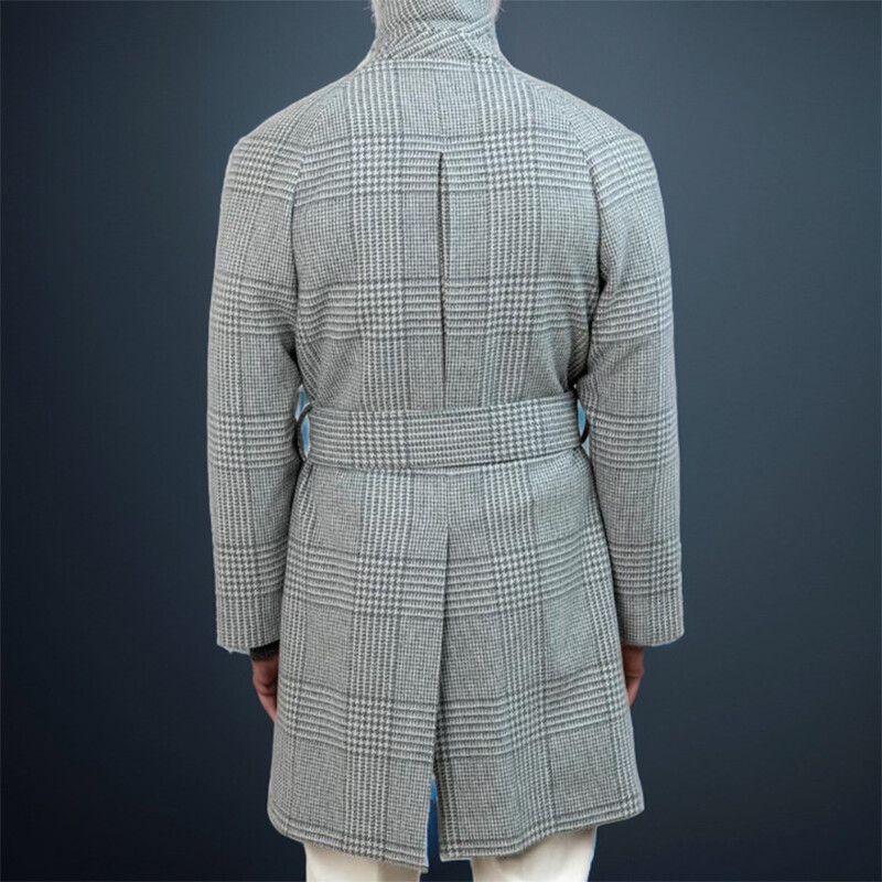 Винтидж кариран вълнен тренчкот за мъже, модерен колан с връзки и ревери, ветровка, мъжко средно яке, есенно зимно връхно облекло