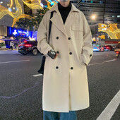 Trenci lung de primăvară, toamnă, pentru bărbați, de modă, pardesiu negru, cu fermoar, cu mânecă lungă, jachete casual, haine pentru bărbați 5XL