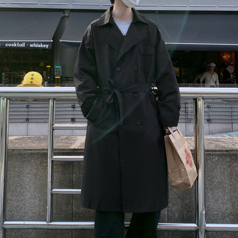 Trenci lung de primăvară, toamnă, pentru bărbați, de modă, pardesiu negru, cu fermoar, cu mânecă lungă, jachete casual, haine pentru bărbați 5XL