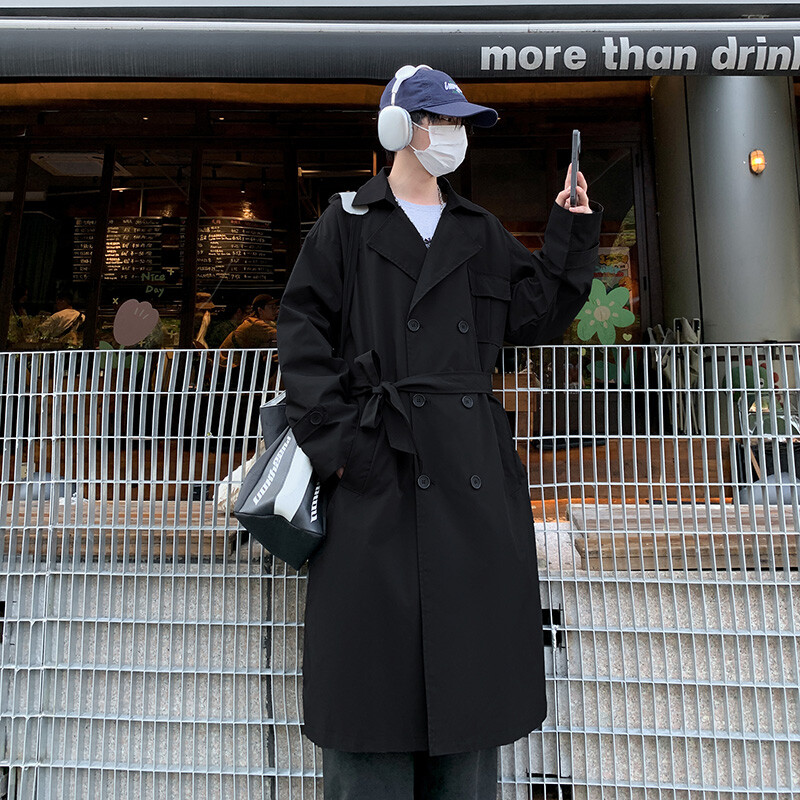 Trenci lung de primăvară, toamnă, pentru bărbați, de modă, pardesiu negru, cu fermoar, cu mânecă lungă, jachete casual, haine pentru bărbați 5XL