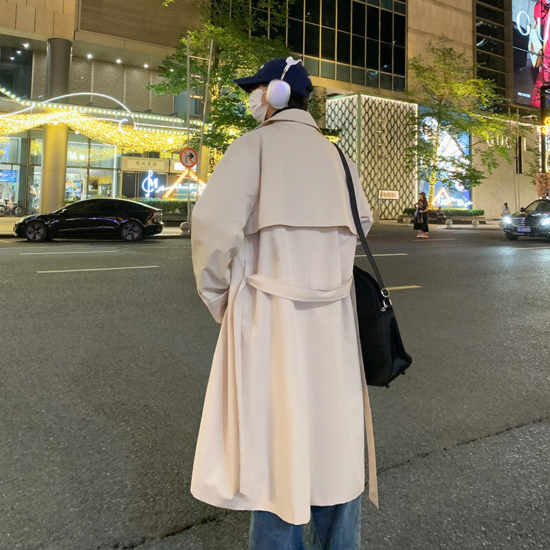 Trenci lung de primăvară, toamnă, pentru bărbați, de modă, pardesiu negru, cu fermoar, cu mânecă lungă, jachete casual, haine pentru bărbați 5XL