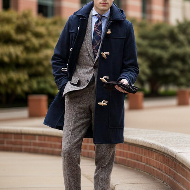 Vintage nööpidega revääriga pikad mantlid Meeste sügistalv Mood Trench Tuulejokk Ühevärvilised pikkade varrukatega Meeste mantlid Tänavarõivad