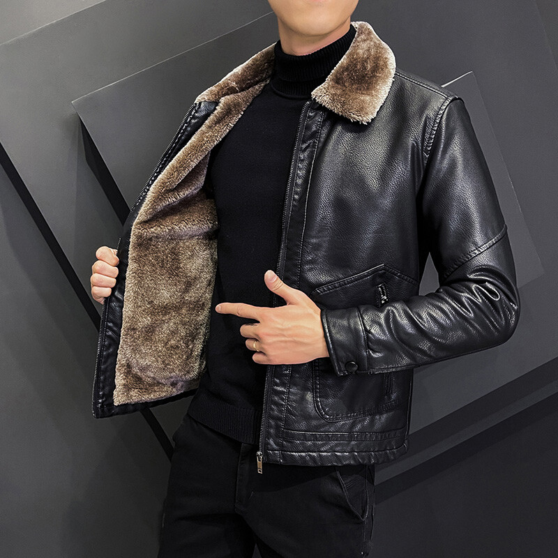 2023 Ležerna motociklistička vjetrovka s krznenim ovratnikom i jaknom od umjetne kože Muška tanka visokokvalitetna modna vunena podstava Ulična odjeća