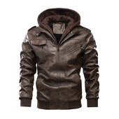 Мъжко яке от изкуствена кожа Есенно и зимно ново кожено яке Мъжко ветроустойчиво и топло мотоциклетно яке с качулка Pu яке K483