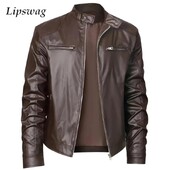 Vintage kožne jakne od umjetnog krzna Muška ulična odjeća Modni kožni kaput dugih rukava sa samostojećim ovratnikom i patentnim zatvaračem Muški jesenski stilski kaputi