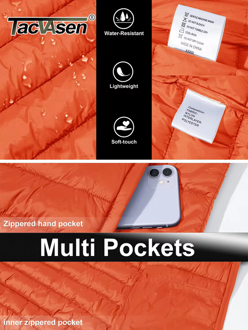 TACVASEN lagane pufer jakne Muška prošivena poliesterska najlonska jakna Ripstop brzosušeća kaput s kapuljačom i vjetrovkom