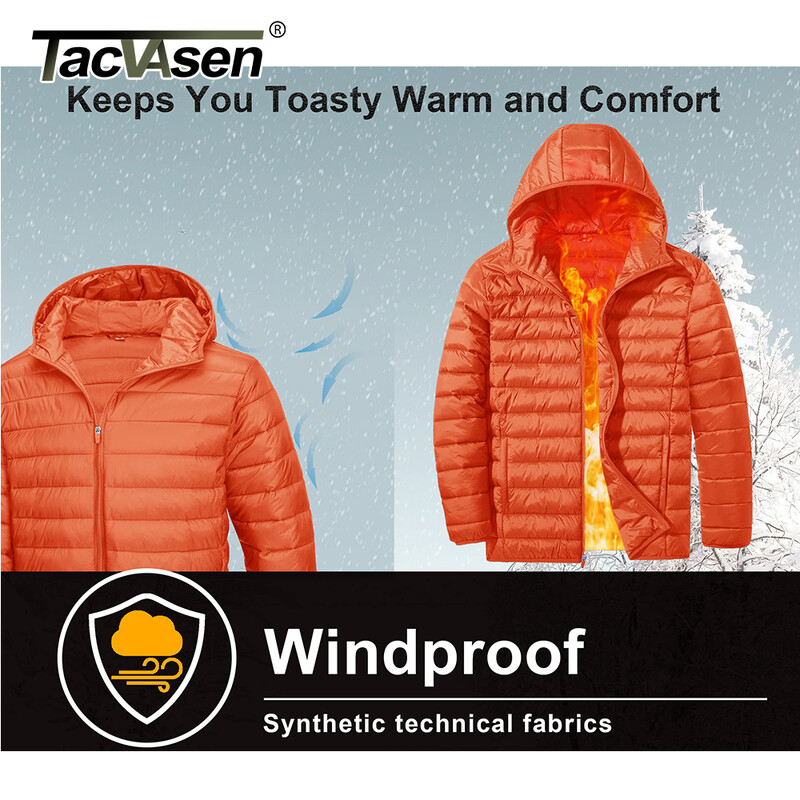 TACVASEN lagane pufer jakne Muška prošivena poliesterska najlonska jakna Ripstop brzosušeća kaput s kapuljačom i vjetrovkom