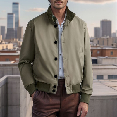 Muški kaputi dugih rukava na kopčanje Muškarci Slobodno vrijeme Tanke jakne čiste boje Gornja odjeća Klasična 2024. Samostojeća ovratnica Jednobojna jakna Kaput