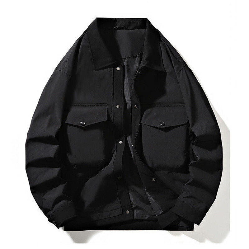 Нови есенни палта с дълги ръкави и копчета с ревер Мъжки якета за свободното време Едноцветни тънки якета Връхни облекла Джобове за кръпки Тънко яке Палто Мъжко облекло