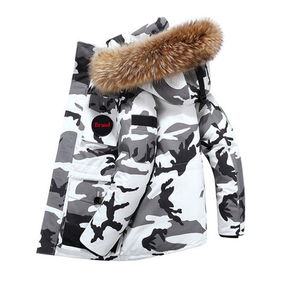 Zimski kaputi od -30 stupnjeva Muška jakna s 90% bijelim pačjim puhom, velikim krznenim ovratnikom, toplim podebljanim parkama, snježnim kaputom, muškim maskirnim