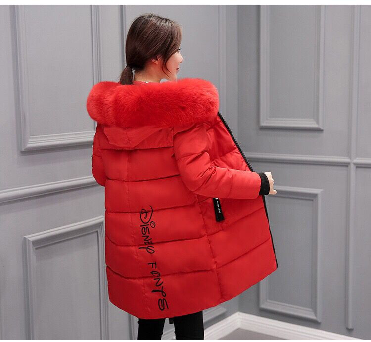 Jachetă nouă, căptușită din bumbac, 2021, pentru femei, cu guler mare de blană Jachetă cu puf în stil coreean Jachetă groasă din bumbac cu litere la modă